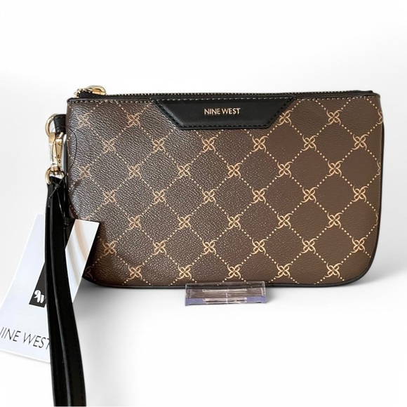 Nine West Handbags - Brown Nine West Wristlet with black and gold accents NWT